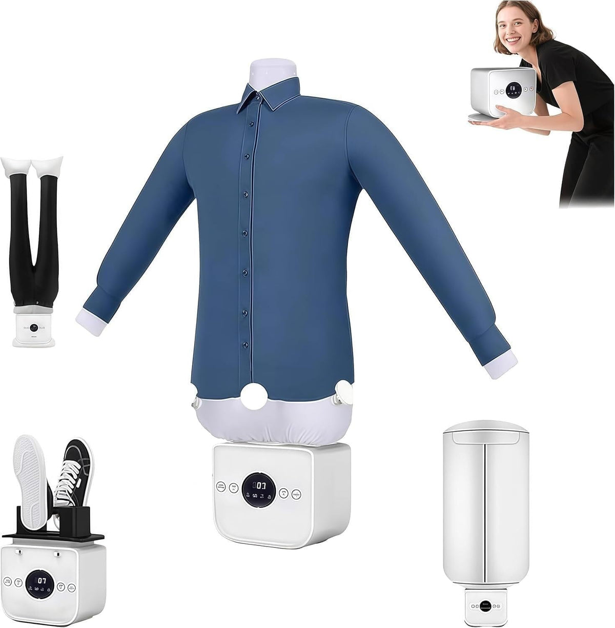Ce mannequin de repassage comprend une surface laissant passer la vapeur avec un reglage de temperature