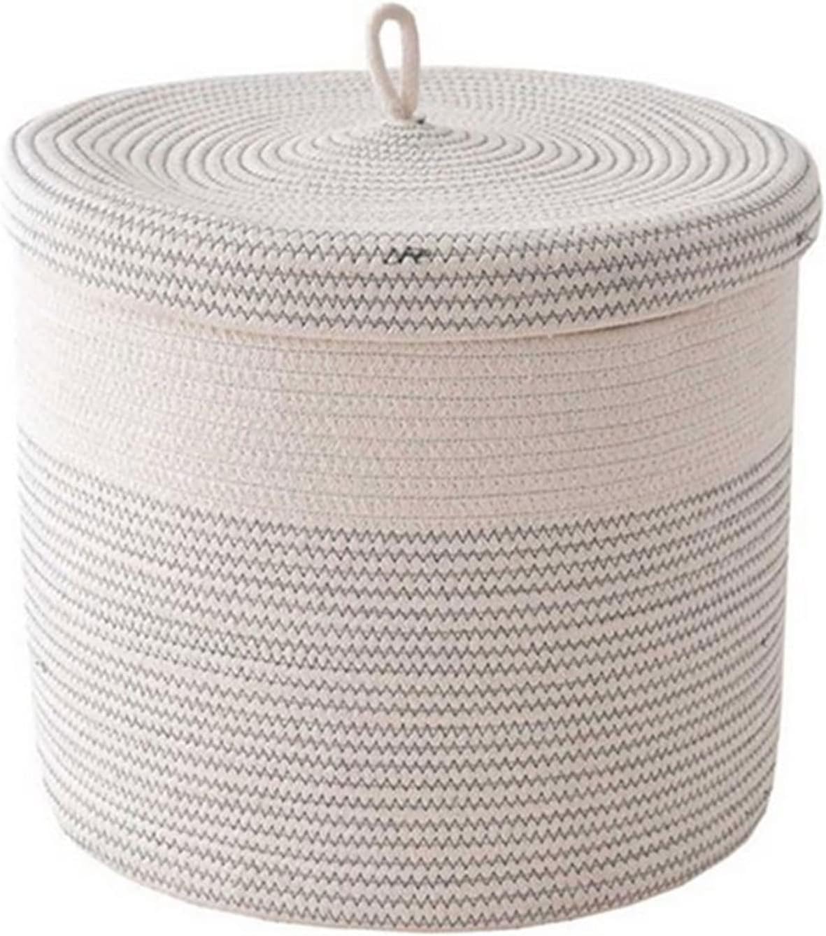 Ce panier a linge associe une partie textile en coton et un couvercle